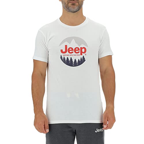 Jeep Herren J Venture into The Willd-Mountain Scenery Print J22W T-Shirt, White, Small von Jeep