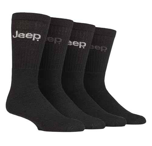 Jeep Herren Wandersocken Baumwolle Anti-schweiß Dick Gerippte Gepolstert Trekking Stiefelsocken (39-45, Schwarz Schwarz) von Jeep