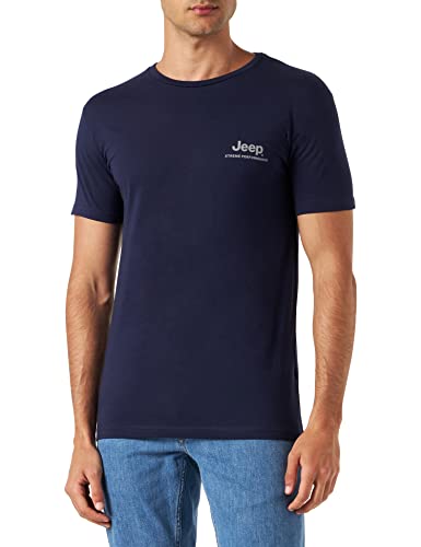 JEEP Herren XP Seek&Discovery Back Vertical Print JX22A T-Shirt, Deep Blue/Natural Gr, Small von Jeep