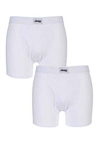 Jeep Herren Zweierpack einfarbige taillierte Boxer Shorts mit Schlitz (L, Weiß) von Jeep