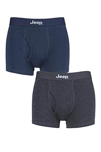 Jeep Herren Zweierpack einfarbige taillierte Boxer Shorts mit Schlitz - Marine/Holzkohle - L von Jeep