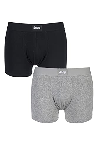 Jeep Herren Zweierpack einfarbige taillierte Boxer Shorts mit Schlitz - Schwarz/Grau S von Jeep