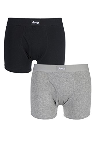 Jeep Herren Zweierpack einfarbige taillierte Boxer Shorts mit Schlitz - Schwarz/Grau XL von Jeep