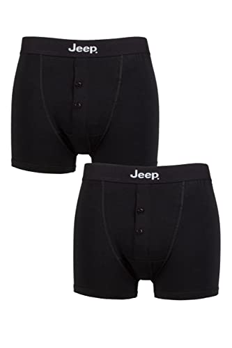 Jeep Herren Zweierpack einfarbige taillierte Boxer Shorts mit Vorderknopf Schwarz/Schwarz XXL von Jeep