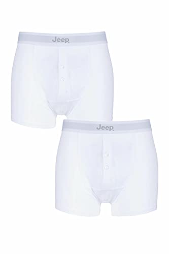 Jeep Herren Zweierpack einfarbige taillierte Boxer Shorts mit Vorderknopf Weiß XL von Jeep