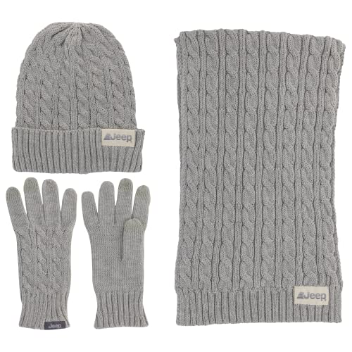 Jeep Unisex-Erwachsene Schal, Mütze und Handschuhen Winter-Zubehör-Set, Grau, Eine Größe passt meistens von Jeep