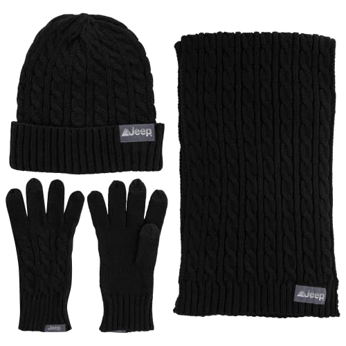 Jeep Unisex-Erwachsene Schal, Mütze und Handschuhen Winter-Zubehör-Set, Schwarz, Eine Größe passt meistens von Jeep