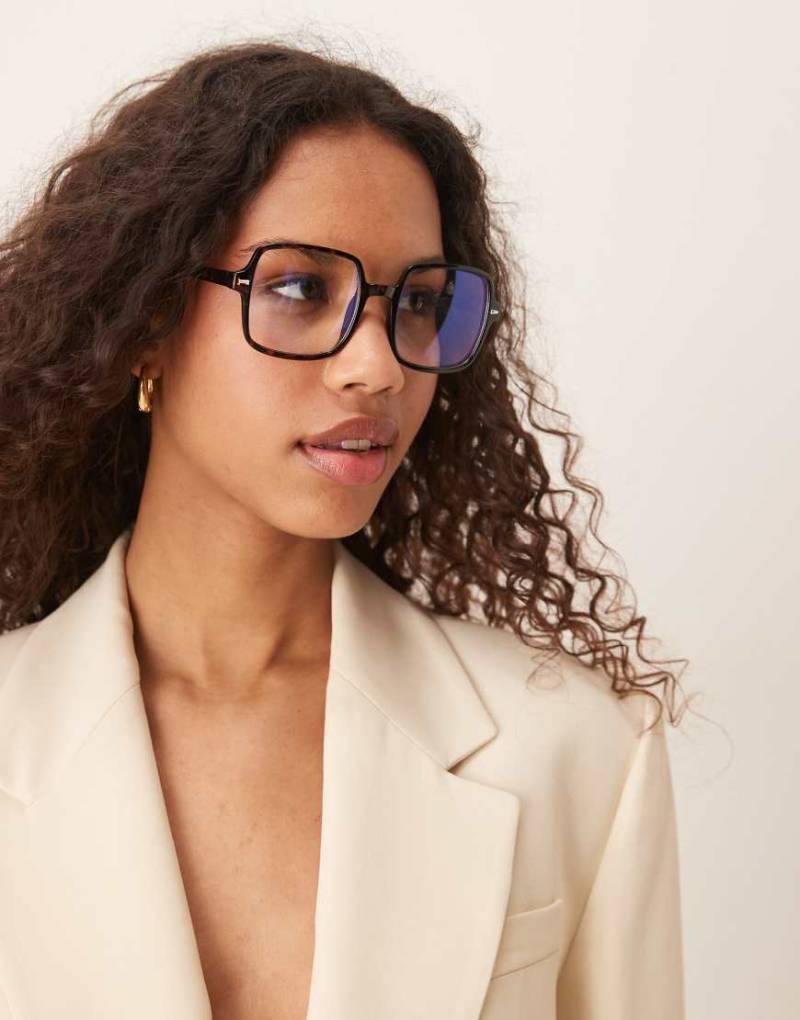 Jeepers Peepers - Große, eckige Brille in Schildpattoptik mit Blaulichtfilter-Braun von Jeepers Peepers