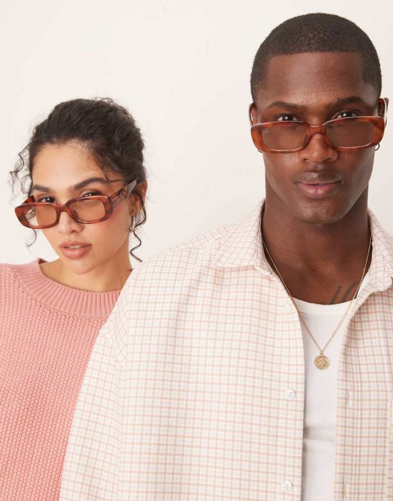 Jeepers Peepers - Rechteckige Sonnenbrille in Schildpatt-Optik in Braun-Orange von Jeepers Peepers