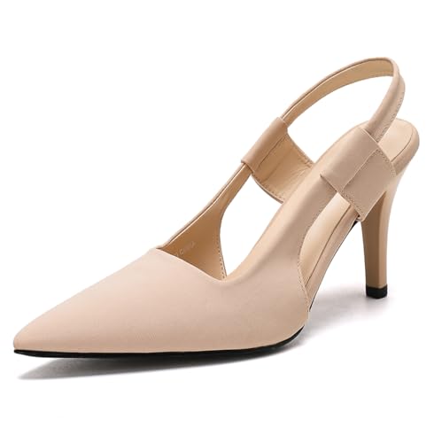 Jeesay Damen-Pumps mit spitzem Zehenbereich, Slingback-Pumps mit Stilettos, Sommerpantoletten, Sandalen, Freizeitschuhe, Beige, 37.5 EU von Jeesay