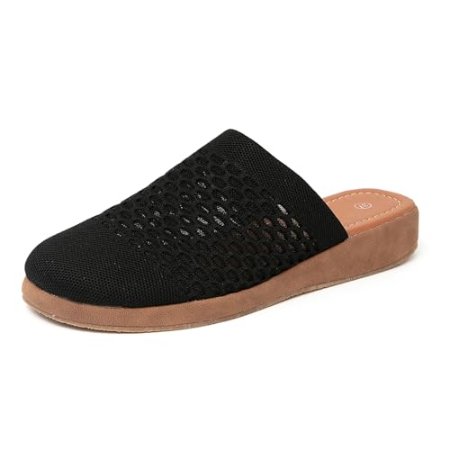 Jeesay Damen Slip On Pantoletten Keilsandalen Geschlossene Zehen Atmungsaktiv Textil Slides Clogs Sommerschuhe, Schwarz, 40 EU von Jeesay