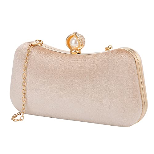 Jeesblsy Damen Clutch Abendtasche Bag, Elegante Kette Tasche, Shining Handtasche Umhängetasche Klein Portemonnaie für Hochzeit Party Cocktail (Beige) von Jeesblsy