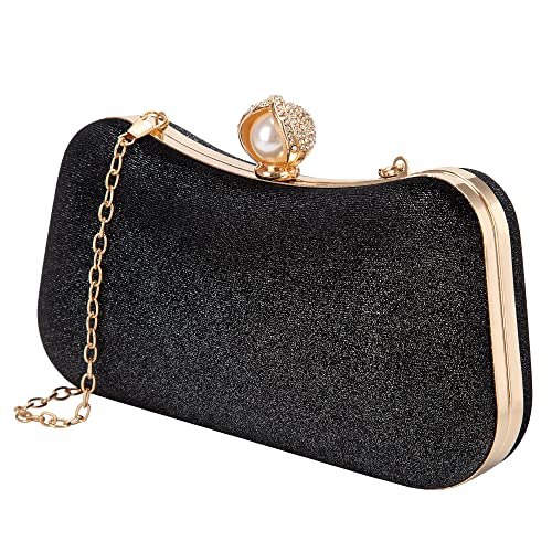 Jeesblsy Damen Clutch Abendtasche Bag, Elegante Kette Tasche, Shining Handtasche Umhängetasche Klein Portemonnaie für Hochzeit Party Cocktail (Schwarz) von Jeesblsy