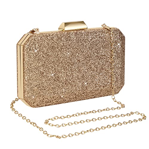 Jeesblsy Damen Clutch Abendtasche Glitter, Shiny Silber Tasche Kette Handtasche Umhängetasche Klein Portemonnaie für Hochzeit Party, Gold von Jeesblsy