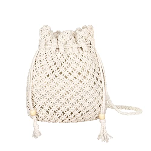 Jeesblsy Damen Handtasche Sommer Strandtasche Umhängetasche, Böhmische Retro Gewebte Schulterbeutel Geldbörse für Reisen Freizeit Urlaub, Beige von Jeesblsy