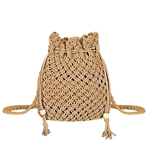 Jeesblsy Damen Handtasche Sommer Strandtasche Umhängetasche, Böhmische Retro Gewebte Schulterbeutel Geldbörse für Reisen Freizeit Urlaub, Braun von Jeesblsy