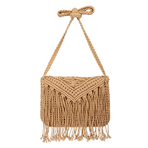 Jeesblsy Damen Handtasche Sommer Strandtasche Umhängetasche, Böhmische Stroh Tasche, Retro Gewebte Schulterbeutel Geldbörse Sack für Reisen Freizeit Urlaub (Braun) von Jeesblsy