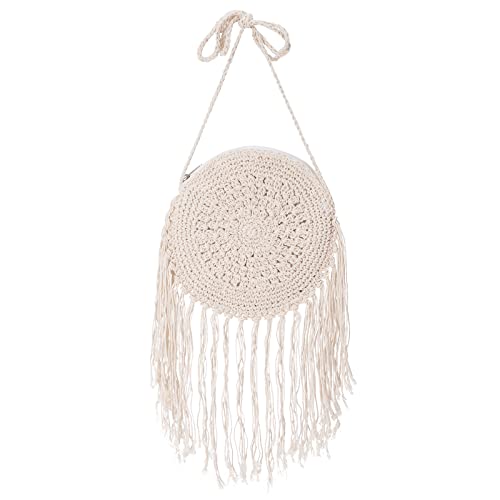 Jeesblsy Runden Strohtasche Handtasche Damen Crossbody Tasche, Retro Sommer Strand Umhängetasche, Böhmische Handarbeit Weben Schulterbeutel Geldbörse für Reisen Urlaub Freizeit, Beige von Jeesblsy