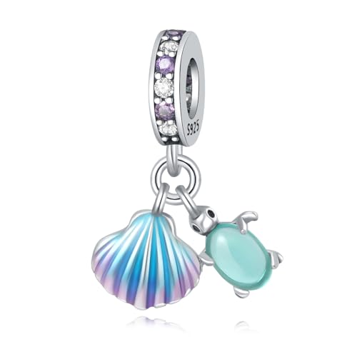 925 Sterling Silber Meeresschildkröte & Muschel Charm mit blauem Emaille, kompatibel mit Pandora Armband, Schmuck Geschenk für Damen & Freundinnen von Jefanny