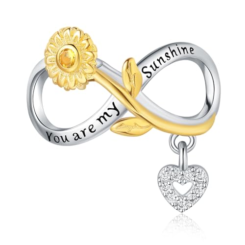 925 Sterling Silber Unendlichkeit Sonnenblume Charm mit Herz Anhänger, „You Are My Sunshine“ Charm, kompatibel mit Pandora Armband 925 Sterling Silber Unendlichkeit Sonnenblume Charm mit Herz Anhänger, „You Are My Sunshine“ Charm, kompatibel mit Pandora Armband von Jefanny