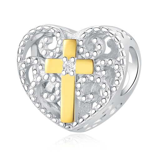 Kreuz Herz Charm für Pandora Armband, 925 Sterling Silber Religiöse Perle, Christlicher Schmuck Geschenk für Damen Kreuz Herz Charm für Pandora Armband, 925 Sterling Silber Religiöse Perle, Christlicher Schmuck Geschenk für Damen von Jefanny
