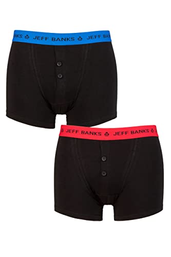 Jeff Banks Herren 2er Pack Plymouth Knopf Baumwolle Boxershorts Schwarz Blau/Rot L von Jeff Banks