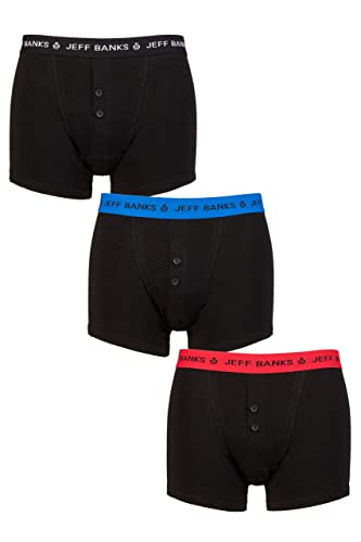 Jeff Banks Herren 3er Pack Marlow Buttoned Boxershorts Schwarz Rot/Blau/Schwarz M von Jeff Banks