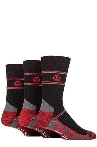 Jeff Banks Strapazierfähige Arbeitssocken - Recycelt Baumwolle Gepolstert in einem 3 Paar Multipack Größe 40-46 für Arbeitsstiefel Schwarz/Rot 40-46 von Jeff Banks