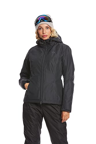 Jeff Green Damen Atmungsaktive Wasserdichte Winter Ski Snowboard Jacke Kerava 12.000mm Wassersäule und Abnehmbare Kapuze, Farbe:Black, Größe - Damen:36 von Jeff Green