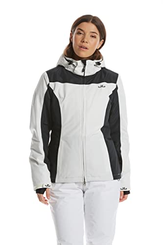 Jeff Green Damen Atmungsaktive Wasserdichte Winter Ski Snowboard Jacke Kerava 12.000mm Wassersäule und Abnehmbare Kapuze, Farbe:Deep Black/Snow, Größe:44 von Jeff Green