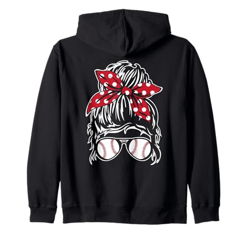 Baseball Softball Mama Schwester Tante Messy Bun Woman Design Kapuzenjacke von Jeff Hobrath