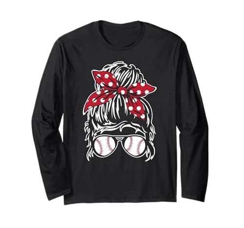 Baseball Softball Mama Schwester Tante Messy Bun Woman Design Langarmshirt von Jeff Hobrath
