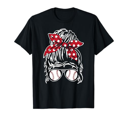 Baseball Softball Mama Schwester Tante Messy Bun Woman Design T-Shirt von Jeff Hobrath