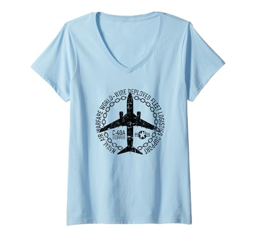 Damen C-40A Logistikunterstützung Flugzeuge Distressed T-Shirt mit V-Ausschnitt von Jeff Hobrath