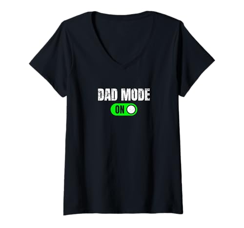 Damen Dad Mode On Funny Switch Design for Vathers Distressed T-Shirt mit V-Ausschnitt von Jeff Hobrath