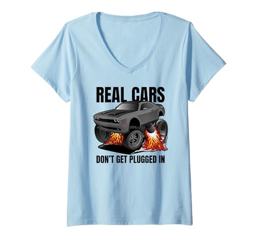 Damen Echte Autos Werden Nicht in lustiger Muscle-Car-Cartoon gesteckt T-Shirt mit V-Ausschnitt von Jeff Hobrath