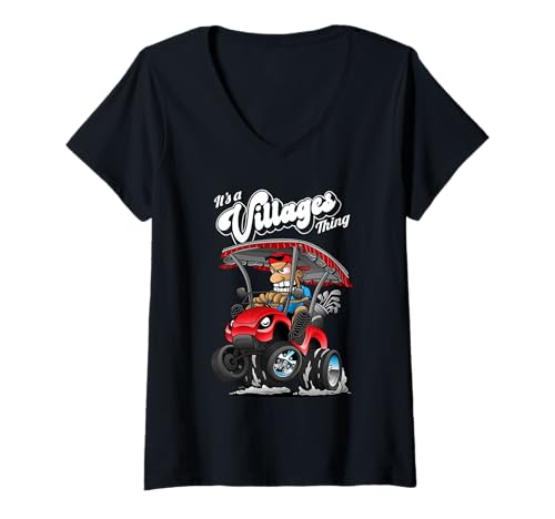 Damen Golfwagen It's a Villages Thing Golfwagen Cartoon Design T-Shirt mit V-Ausschnitt von Jeff Hobrath