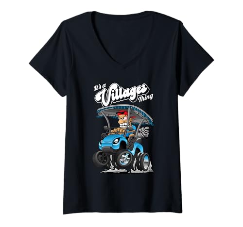 Damen Golfwagen It's a Villages Thing Golfwagen Cartoon Design T-Shirt mit V-Ausschnitt von Jeff Hobrath