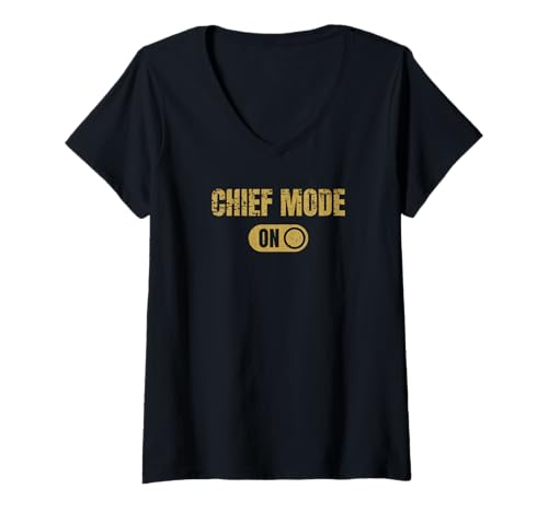 Damen Lustiger Chief-Modus auf EIN-/Aus-Schalter-Design für Chiefs T-Shirt mit V-Ausschnitt von Jeff Hobrath