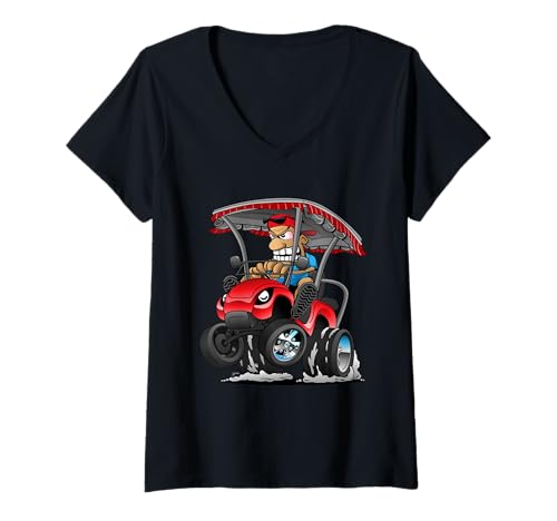 Damen Lustiger Golfwagen Cartoon für Golfautobesitzer Humor Design T-Shirt mit V-Ausschnitt von Jeff Hobrath