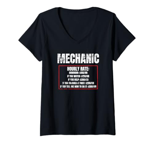 Damen Lustiger Mechaniker, Stundensatz, Humor, Used-Look T-Shirt mit V-Ausschnitt von Jeff Hobrath