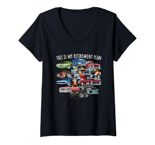 Damen Lustiges klassisches Muscle-Cars-Design „Das ist meine Altersvorsorge“ T-Shirt mit V-Ausschnitt Damen Lustiges klassisches Muscle-Cars-Design „Das ist meine Altersvorsorge“ T-Shirt mit V-Ausschnitt von Jeff Hobrath