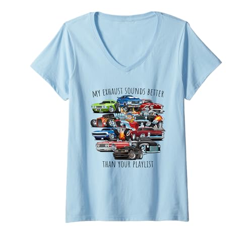 Damen Mein Auspuff klingt besser als dein Playlist Cars Design T-Shirt mit V-Ausschnitt von Jeff Hobrath