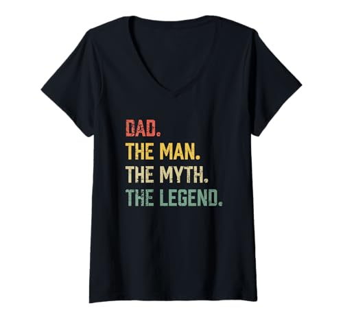 Damen Papa Der Mann Der Mythos Die Legende Distressed Text Design T-Shirt mit V-Ausschnitt von Jeff Hobrath