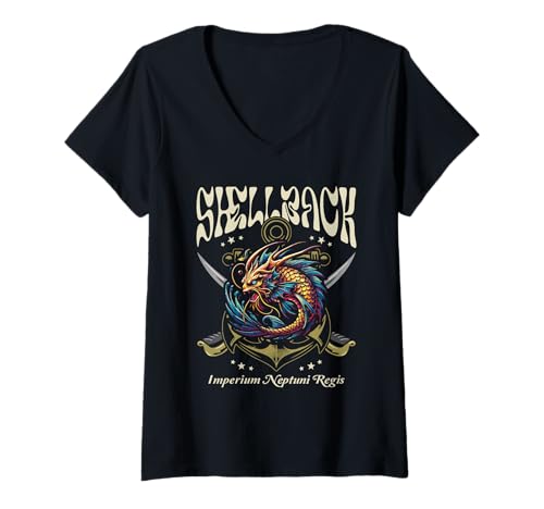 Damen Shellback Imperium Neptuni Regis Equator Crossing Art T-Shirt mit V-Ausschnitt Damen Shellback Imperium Neptuni Regis Equator Crossing Art T-Shirt mit V-Ausschnitt von Jeff Hobrath