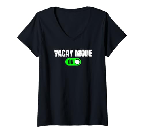Damen Vacay-Modus EIN! Lustiges Urlaubs-Einschaltschalter-Design T-Shirt mit V-Ausschnitt von Jeff Hobrath