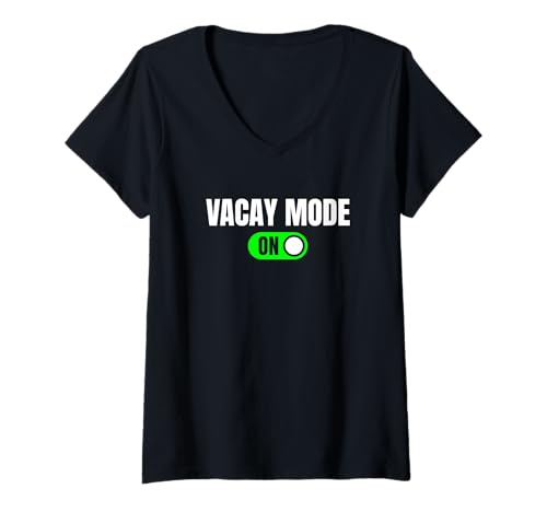 Damen Vacay-Modus EIN! Lustiges Urlaubs-Einschaltschalter-Design T-Shirt mit V-Ausschnitt von Jeff Hobrath