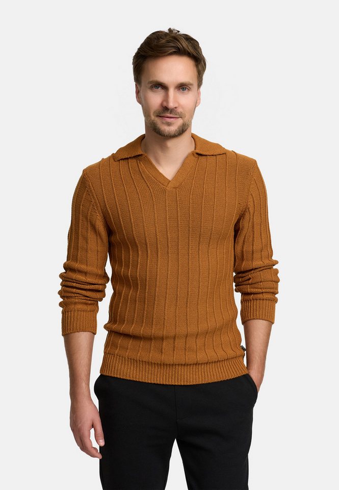 Jeff Strickpullover Herren JFTruman polo Pullover Herrenpullover Polostrick-Pullover mit Kragen und feiner Rippstruktur von Jeff