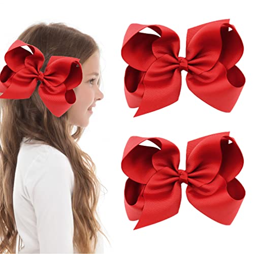 2 Pack 15cm Große Baby Mädchen Haarschleifen Ripsbandschleifen mit Clip Zurück zur Schule Haargummis für Kleinkind Teenager Mädchen (Rot) von Jeffan