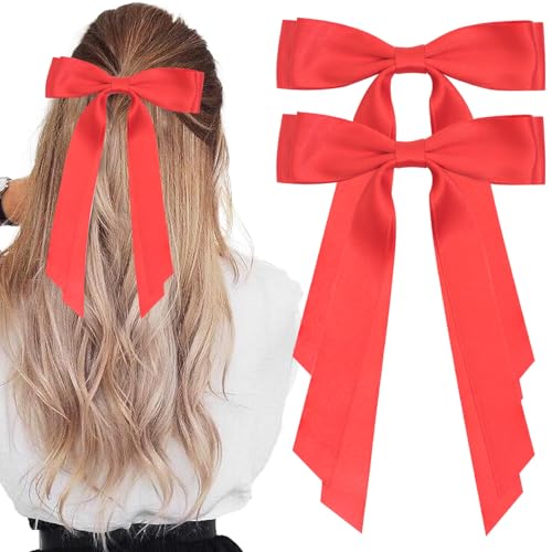 2 rote Haarschleifen für Haare, rote Schleife, Haarspangen mit langem Schwanz, Haarbänder für Mädchen und Frauen von Jeffan